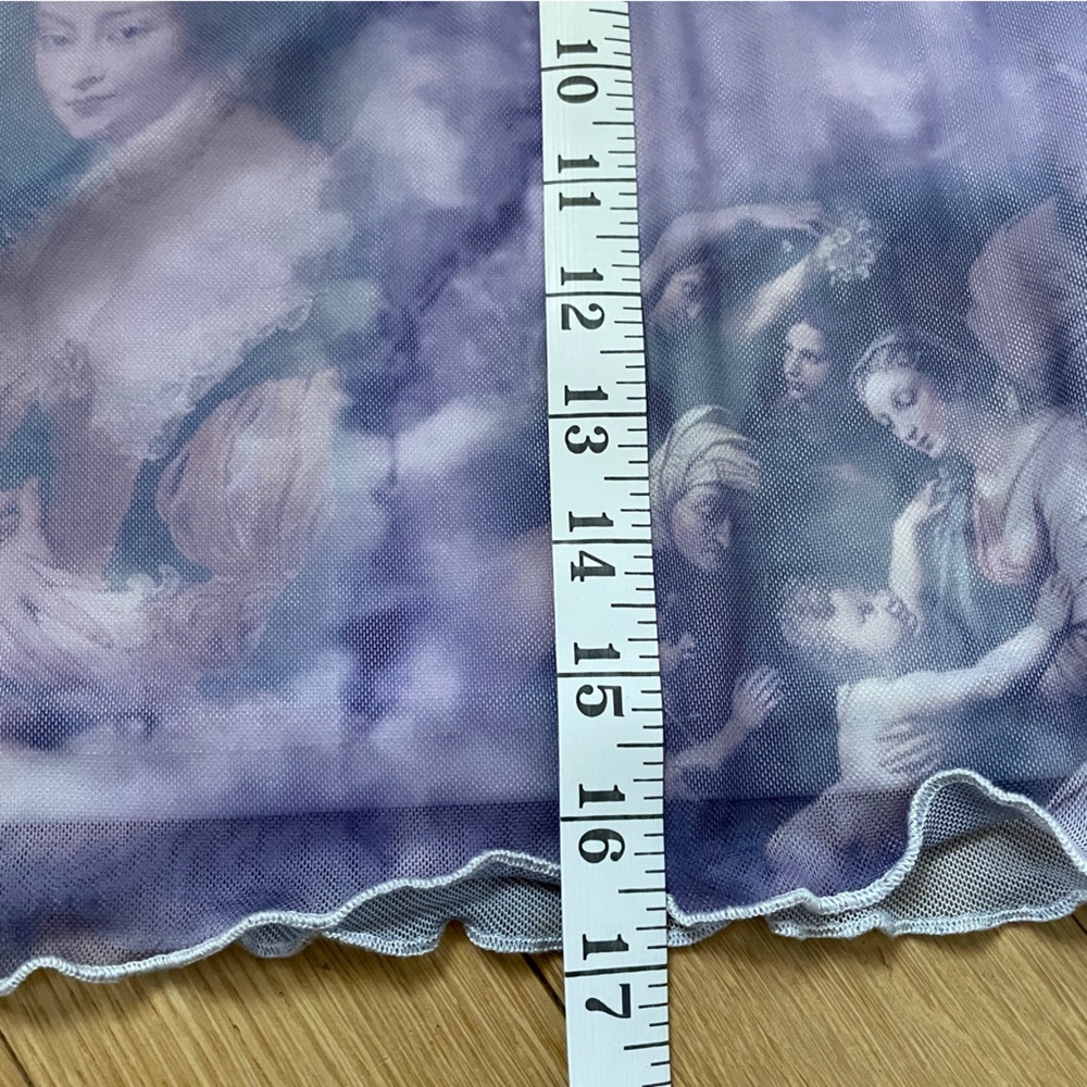 ZAFUL Mesh Ruched Renaissance Print Bodycon Skirt - Size 8 - Picture 7 of 10